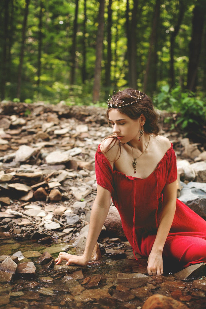 Poseidon's Steed Pendant Necklace - Ruby - Antiqued Brass - Rabbitwood & Reason - Photo: La Candella Weddings