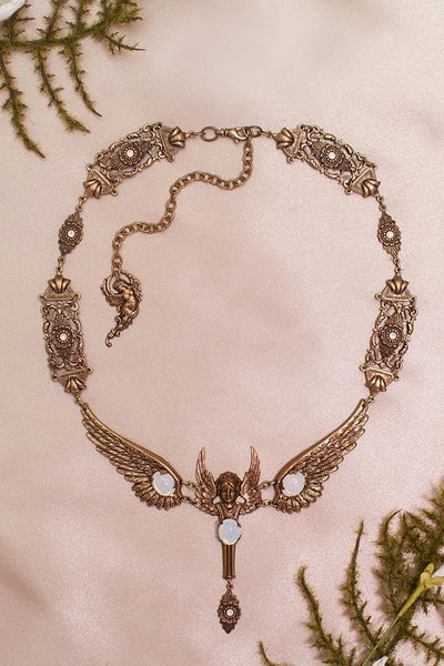 Valkyrie Necklace - White Opal - Antiqued Brass - Rabbitwood & Reason