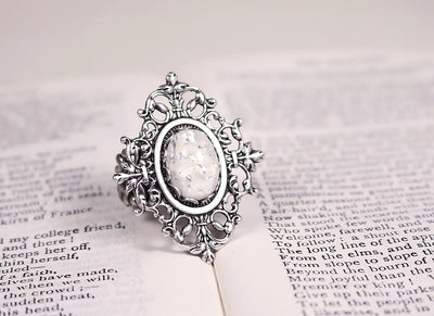Chateau Ring in Snow Opal and Antiqued Silver by Rabbitwood and Reason