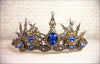 Avalon Pearl Tiara in Antiqued Brass by Rabbitwood and Reason. Stones featured: Sapphire, Light Amethyst, Lavender Pearl