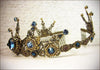 Avalon Crystal Tiara in Antiqued Brass by Rabbitwood & Reason. Stones featured: Montana Blue and Burgundy
