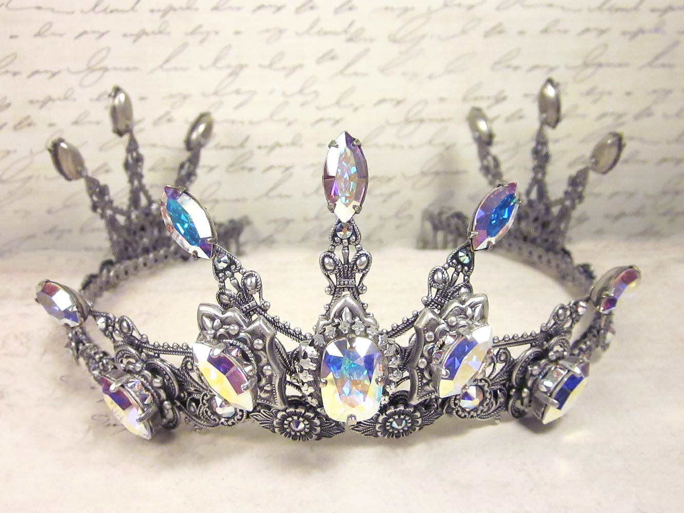 Avalon Crystal Tiara in Antiqued Silver by Rabbitwood and Reason. Stones featured: Crystal AB