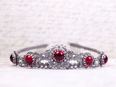 Lucia Tiara - Ruby with Clear Crystal - Antiqued Silver - Rabbitwood & Reason